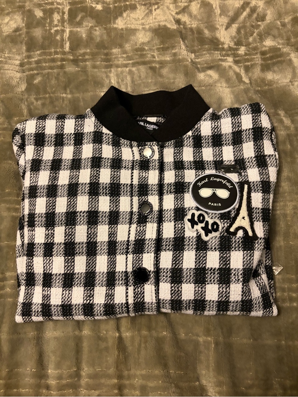 Karl Lagerfeld Gingham Black & White Bomber Jacket Size S